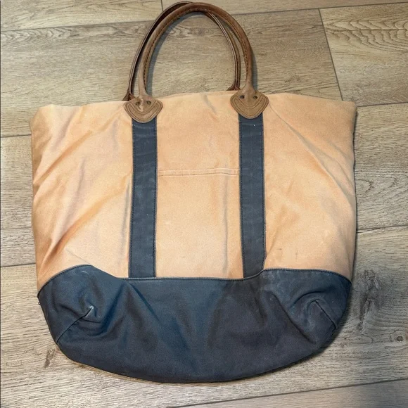 L.L. Bean Brown Green Flannel Lined Canvas Bag Boat & Tote Leather Handles - Picture 3 of 6